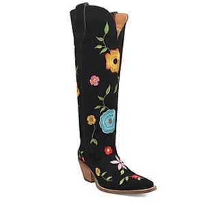 Dingo Black Floral Embroidered Heeled Boots